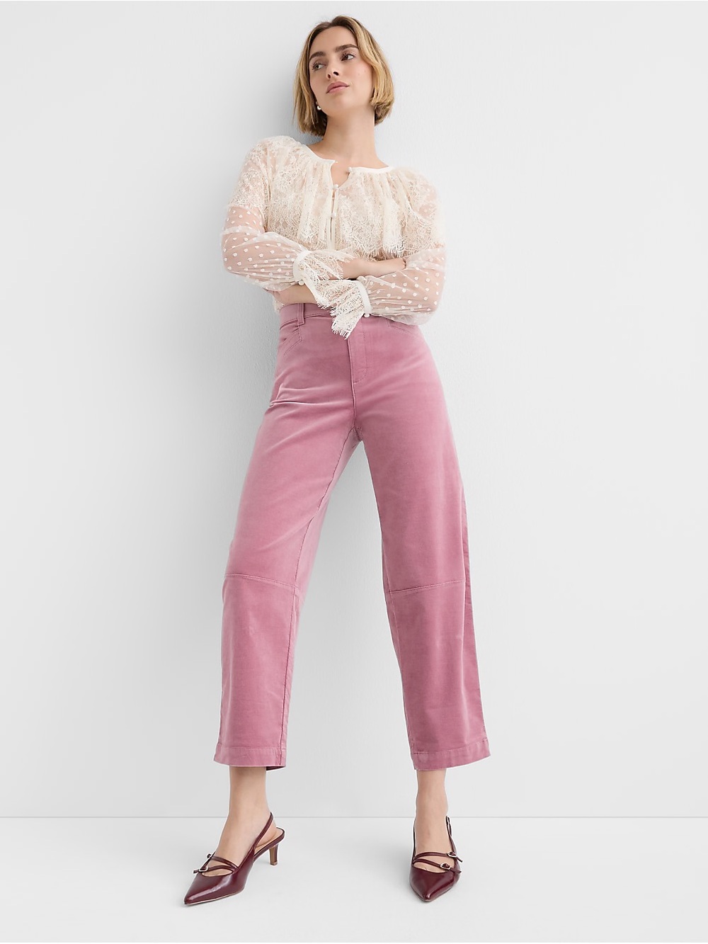 LOFT Pink Barrel Stretch Velvet Pants